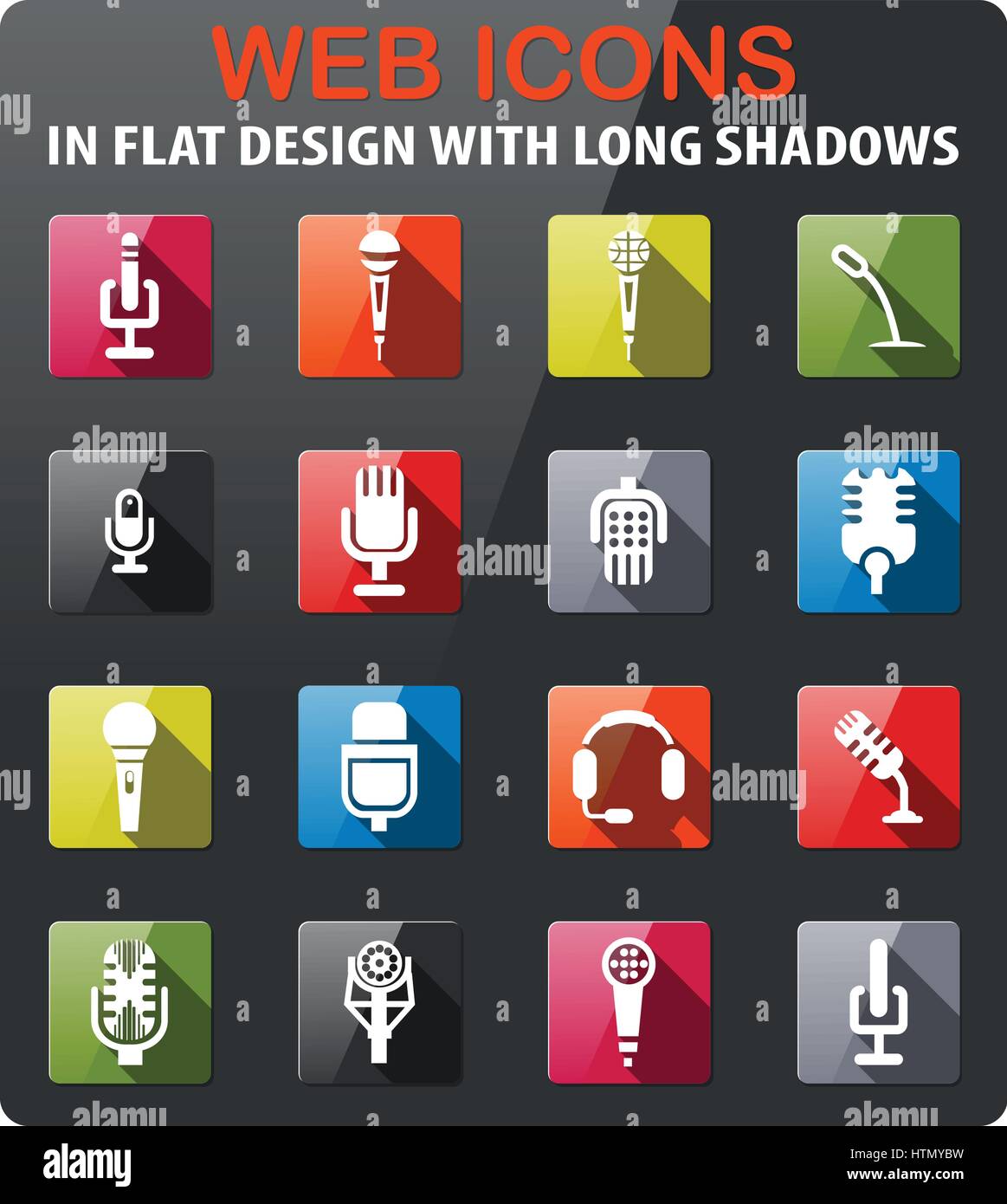 microphone icons set in flat design with long shadow Stock Vector Image ...