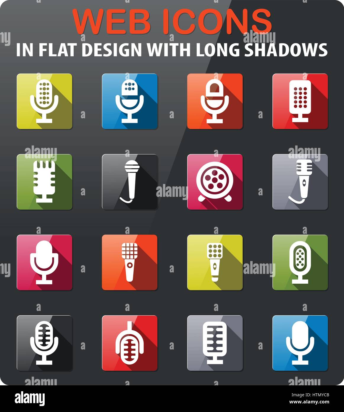 microphone icons set in flat design with long shadow Stock Vector Image ...