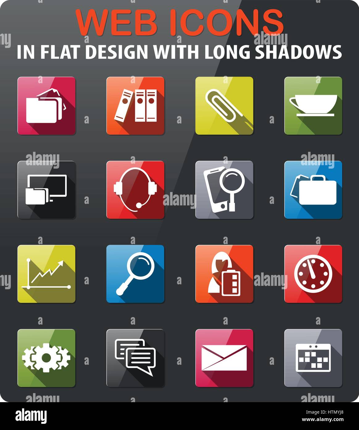 office icons set in flat design with long shadow Stock Vector Image ...