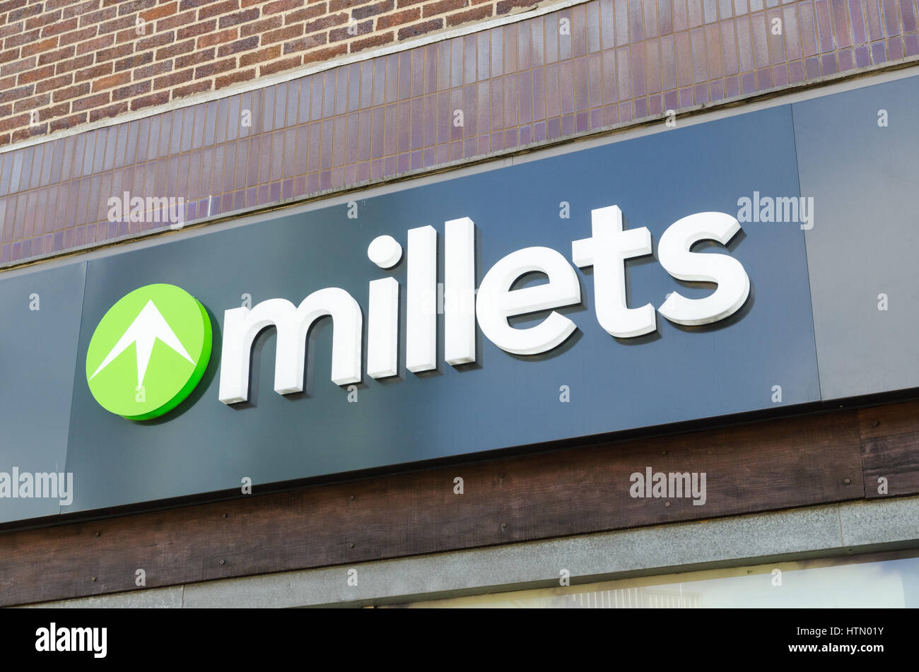 Sign above Millets outdoor shop Stock Photo