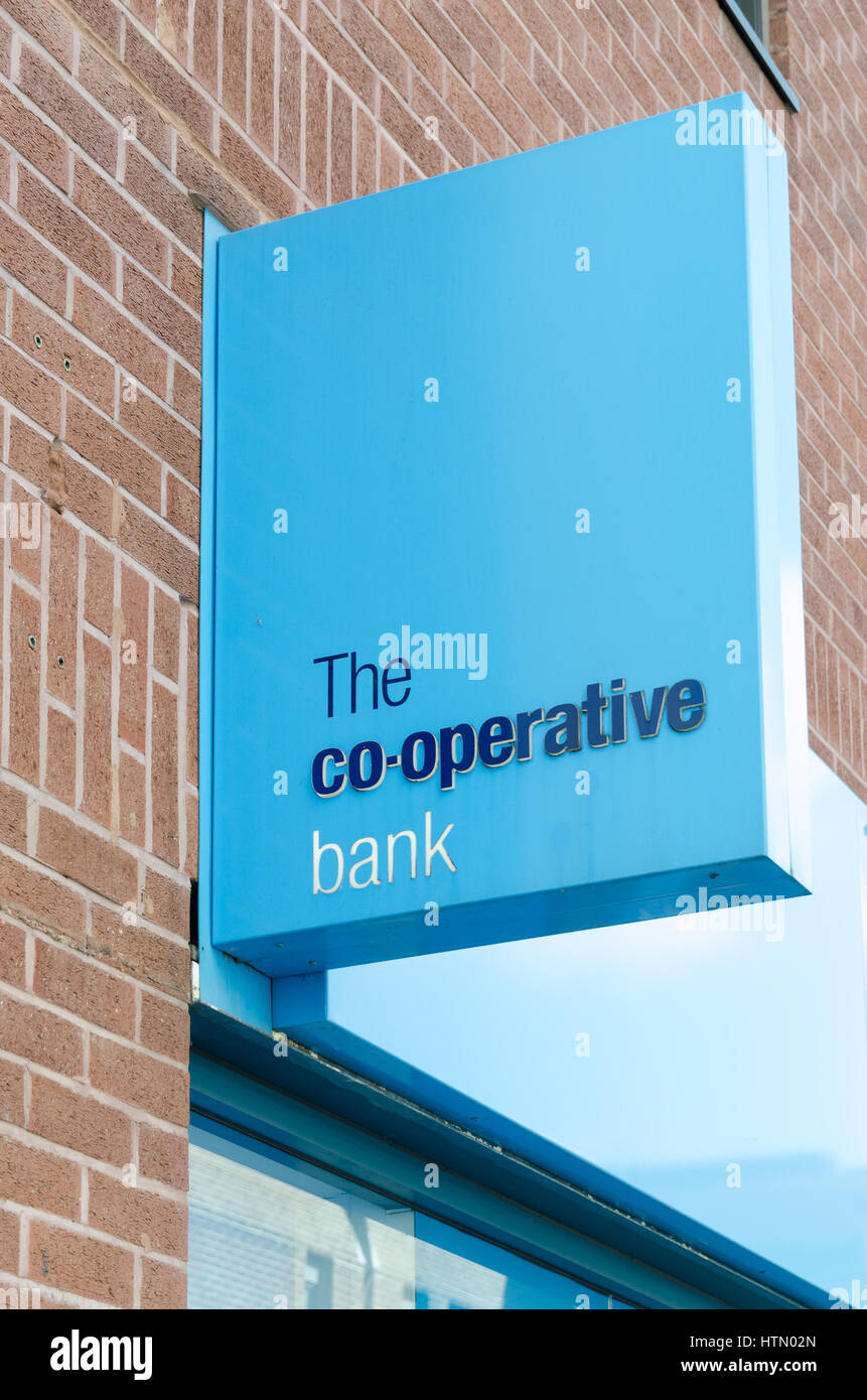 Sign above branch of co-operative bank in Derby Stock Photo