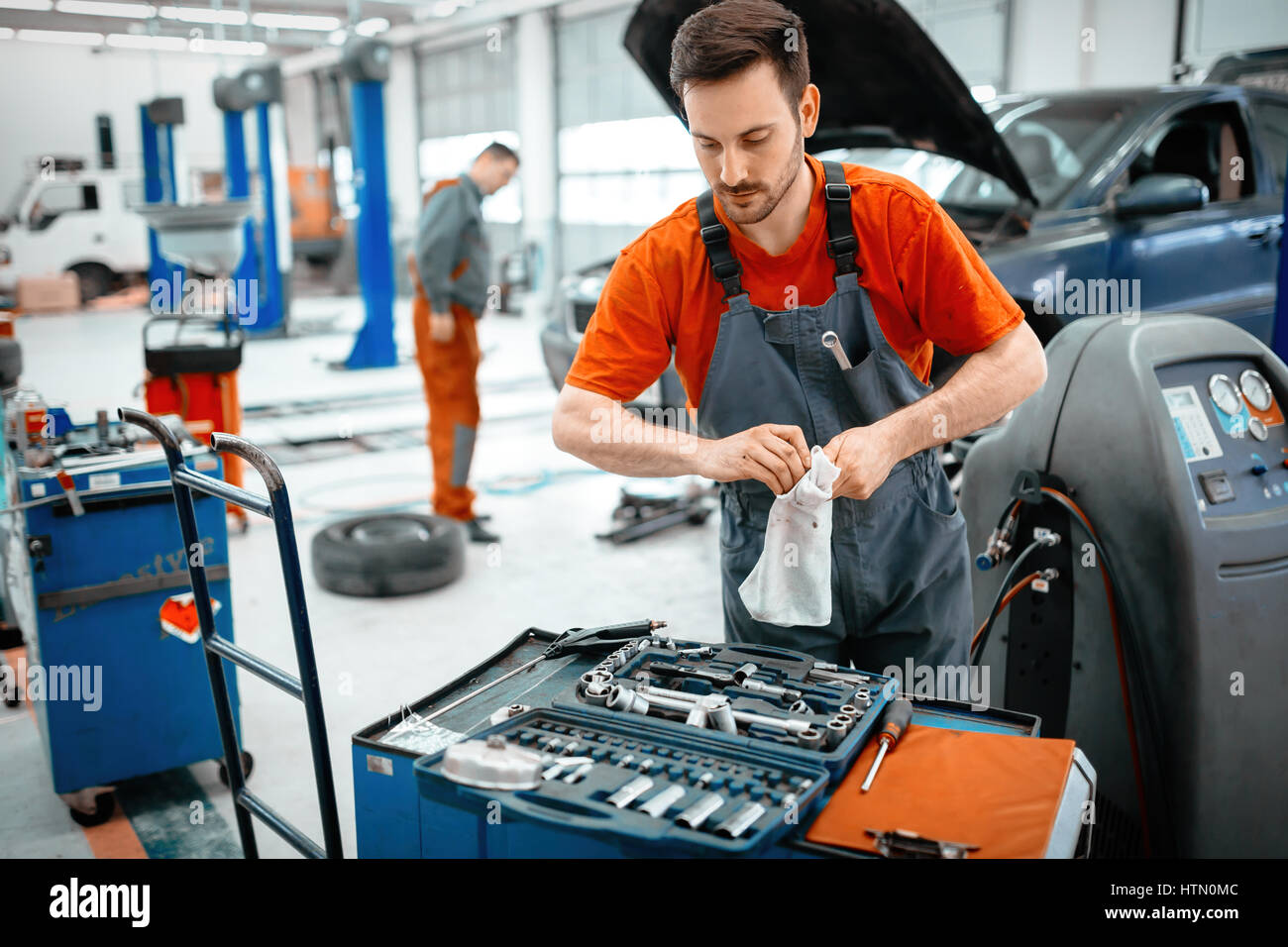Car mechanic keeping tools polished and clean Stock Photo Alamy