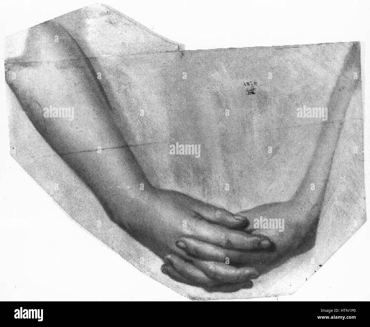 Quido Manes 1828-1880 - Sepnute divci ruce, studie k obrazu Krestanske cviceni na Domazlicku Stock Photo