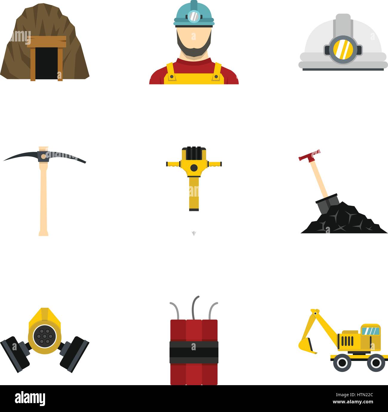 Coal mine icons set. Flat illustration of 9 coal mine vector icons for ...