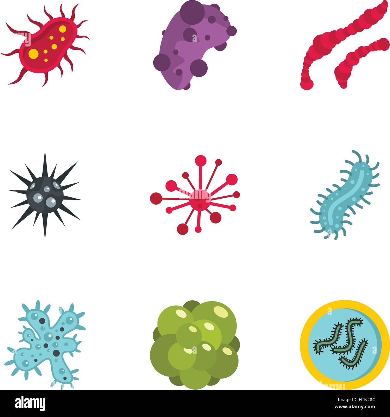 Microorganism cells icons set. Flat illustration of 9 microorganism ...