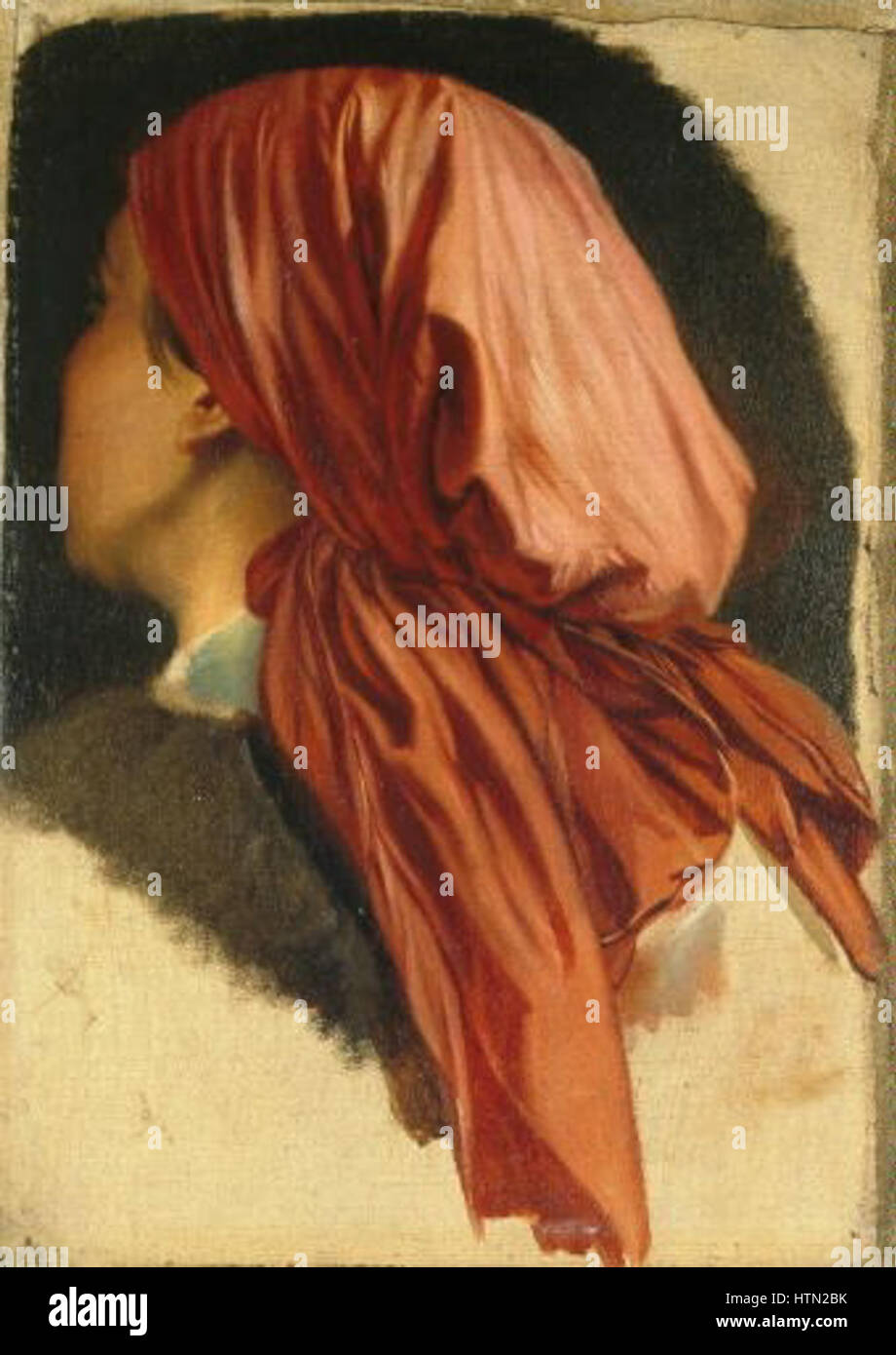 Quido Manes 1828-1880 - Hlava divky v satku, studie k obrazu Krestanske cviceni na Domazlicku Stock Photo