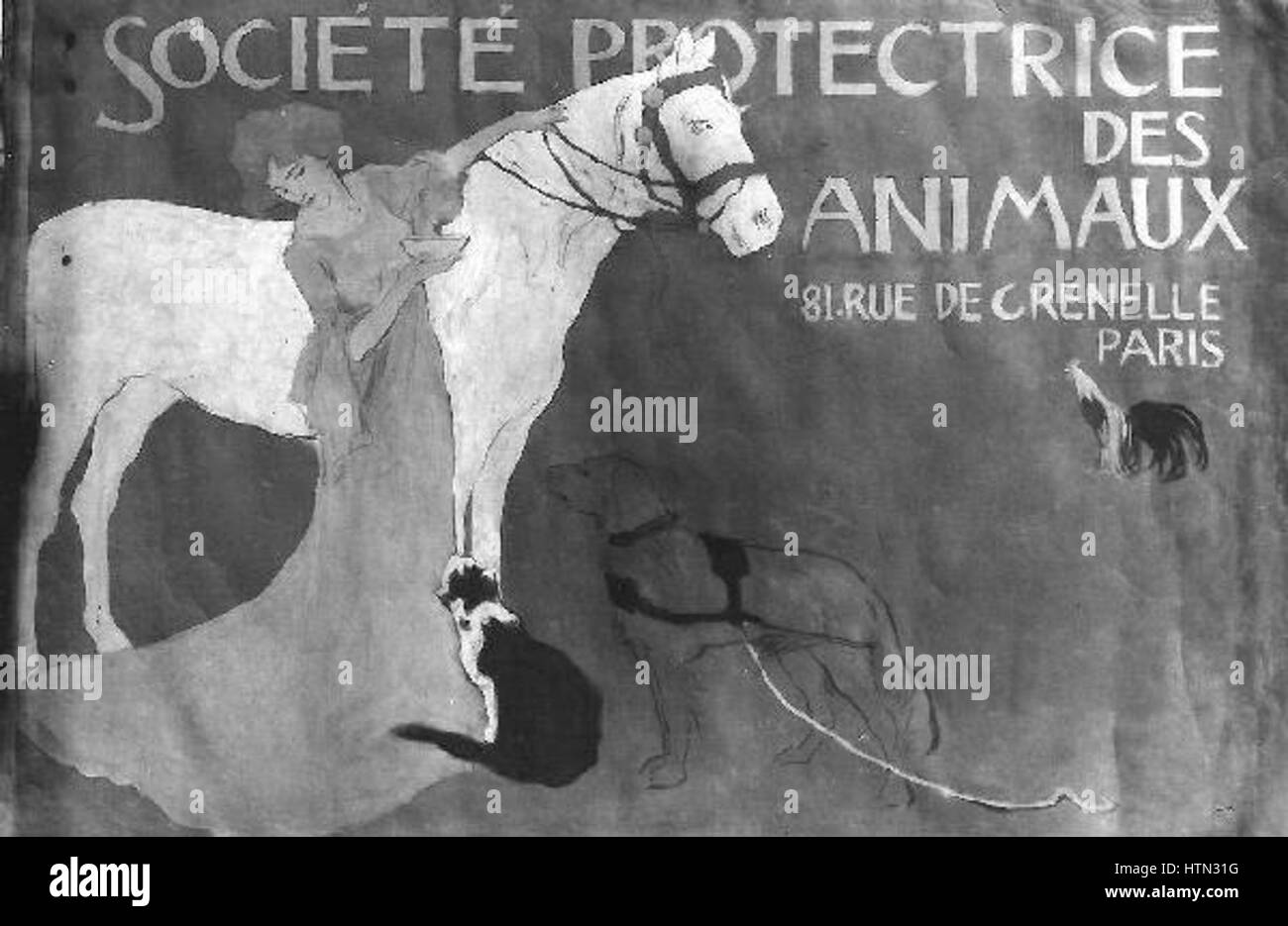 Karel Spillar 1871-1939 - Navrh na plakat Societet protectrice des animaux Plakat Spolku ochrany zvirat Stock Photo