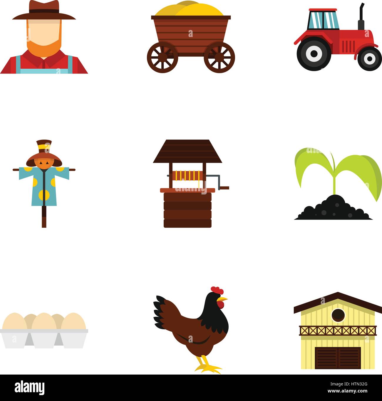 Farmer icons set. Flat illustration of 9 farmer vector icons for web ...