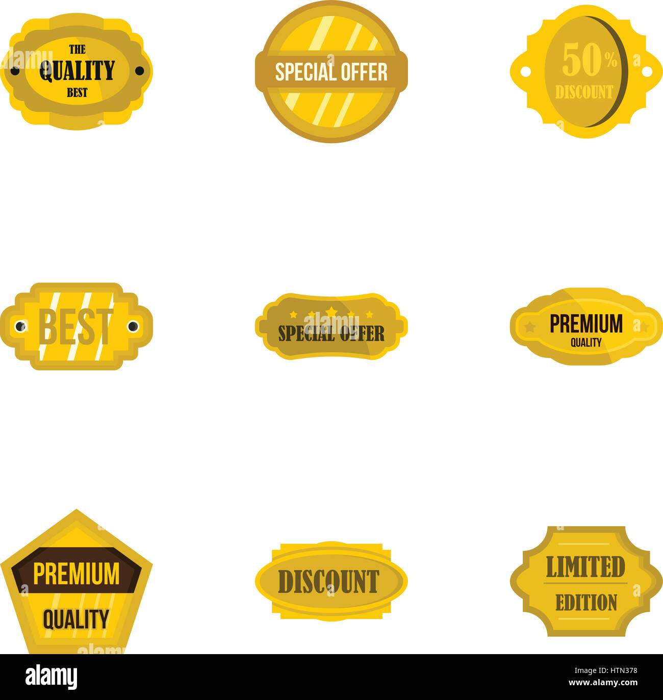 Premium golden badges icons set. Flat illustration of 9 premium golden ...