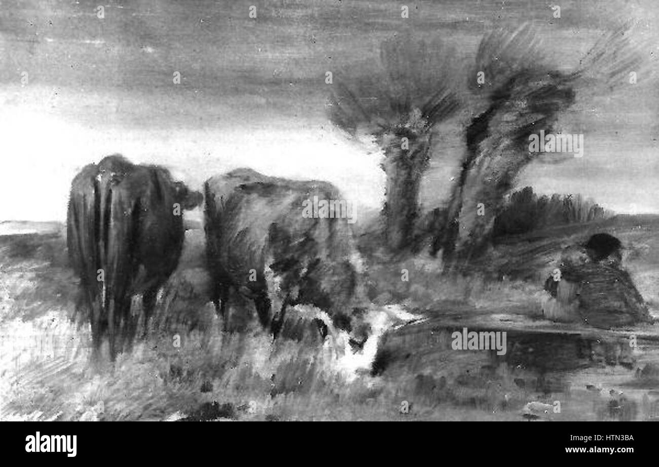 Wilhelm Busch 1832-1908 - Dve deti a dve kravy Stock Photo