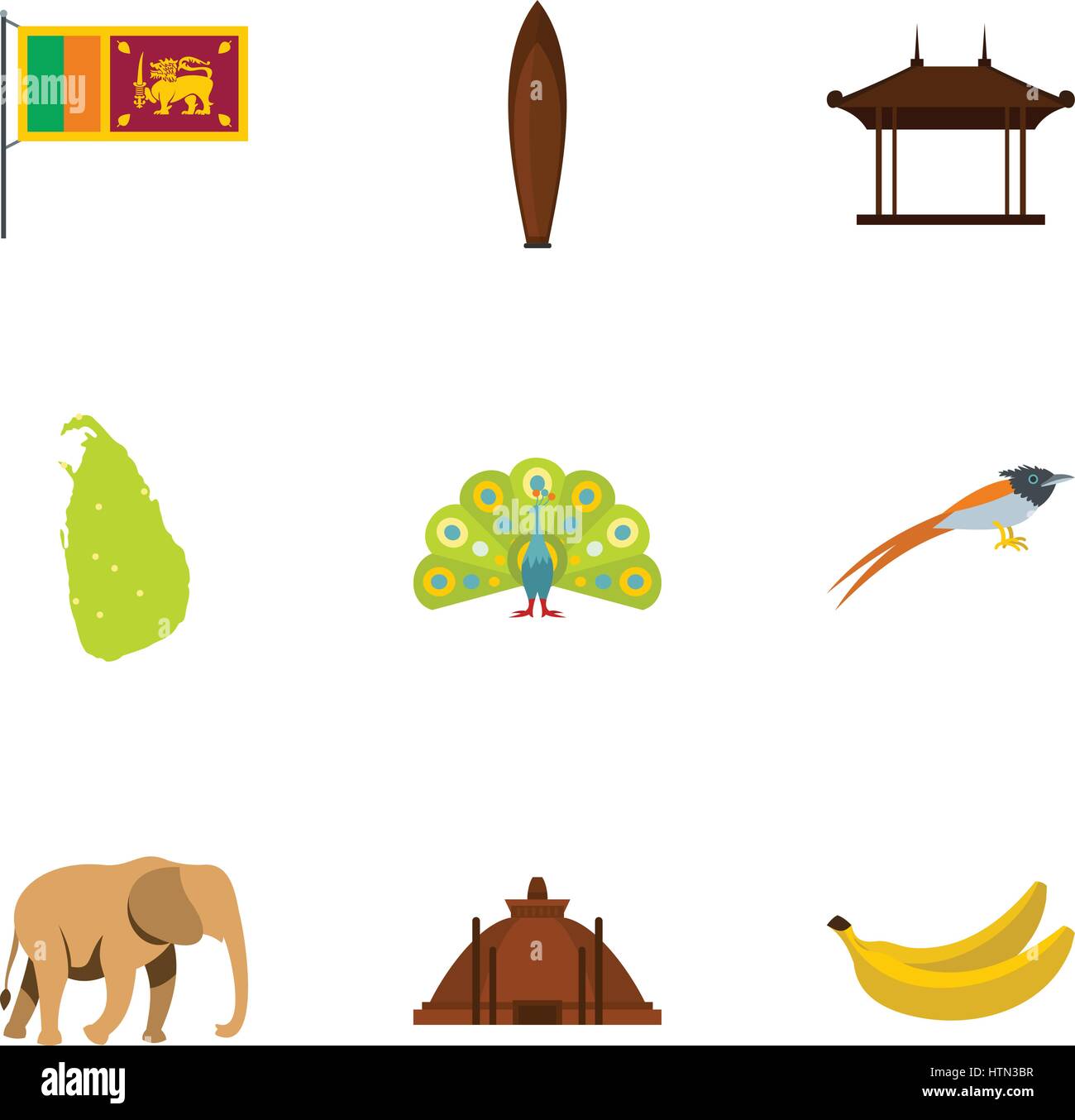 Travel To Sri Lanka Icons Set. Flat Illustration Of 9 Travel To Sri 