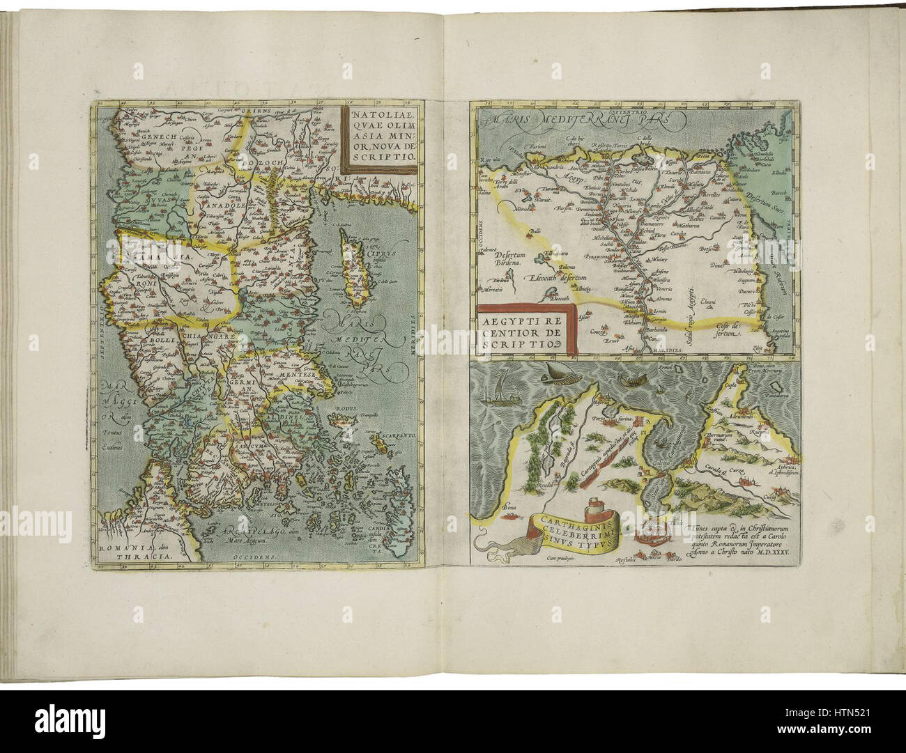 Maps of Anatolia, of Egypt, and of Carthage by Abraham Ortelius Stock Photo