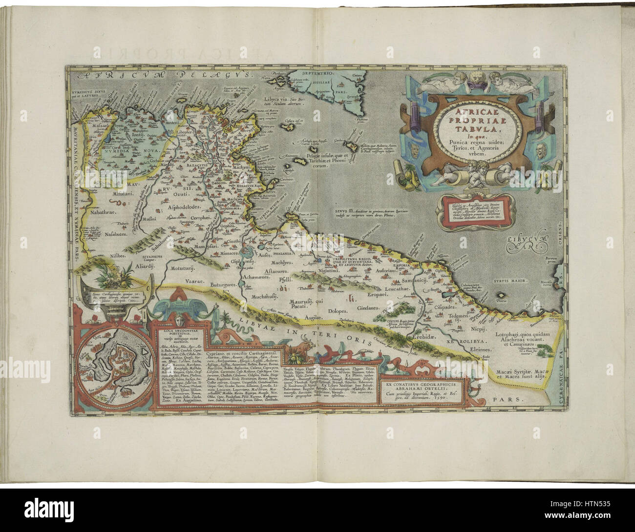 Map of Roman Africa and inset map of Carthage by Abraham Ortelius Stock Photo