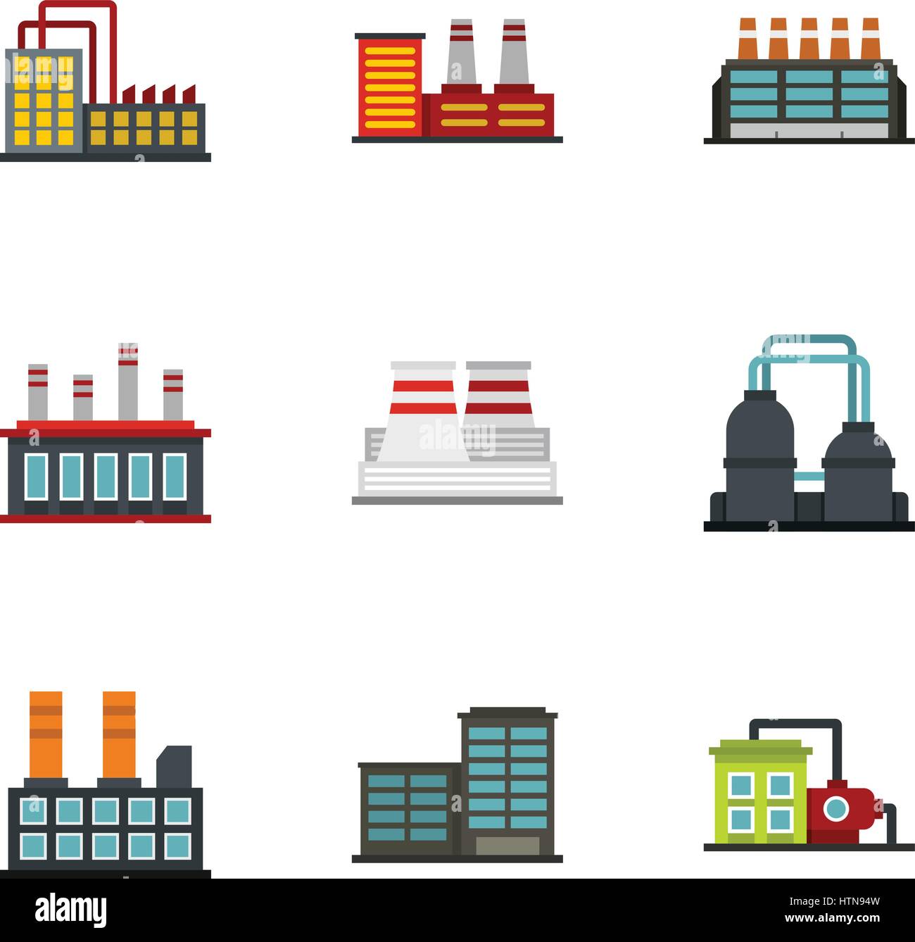Industrial building icons set. Flat illustration of 9 industrial ...