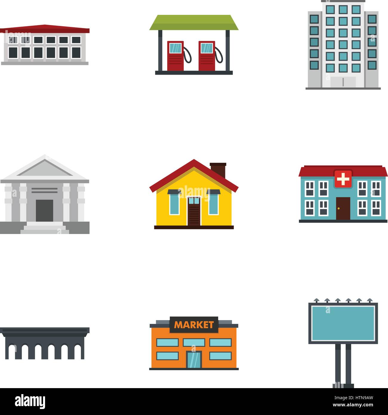 City elements icons set. Flat illustration of 9 city elements vector ...