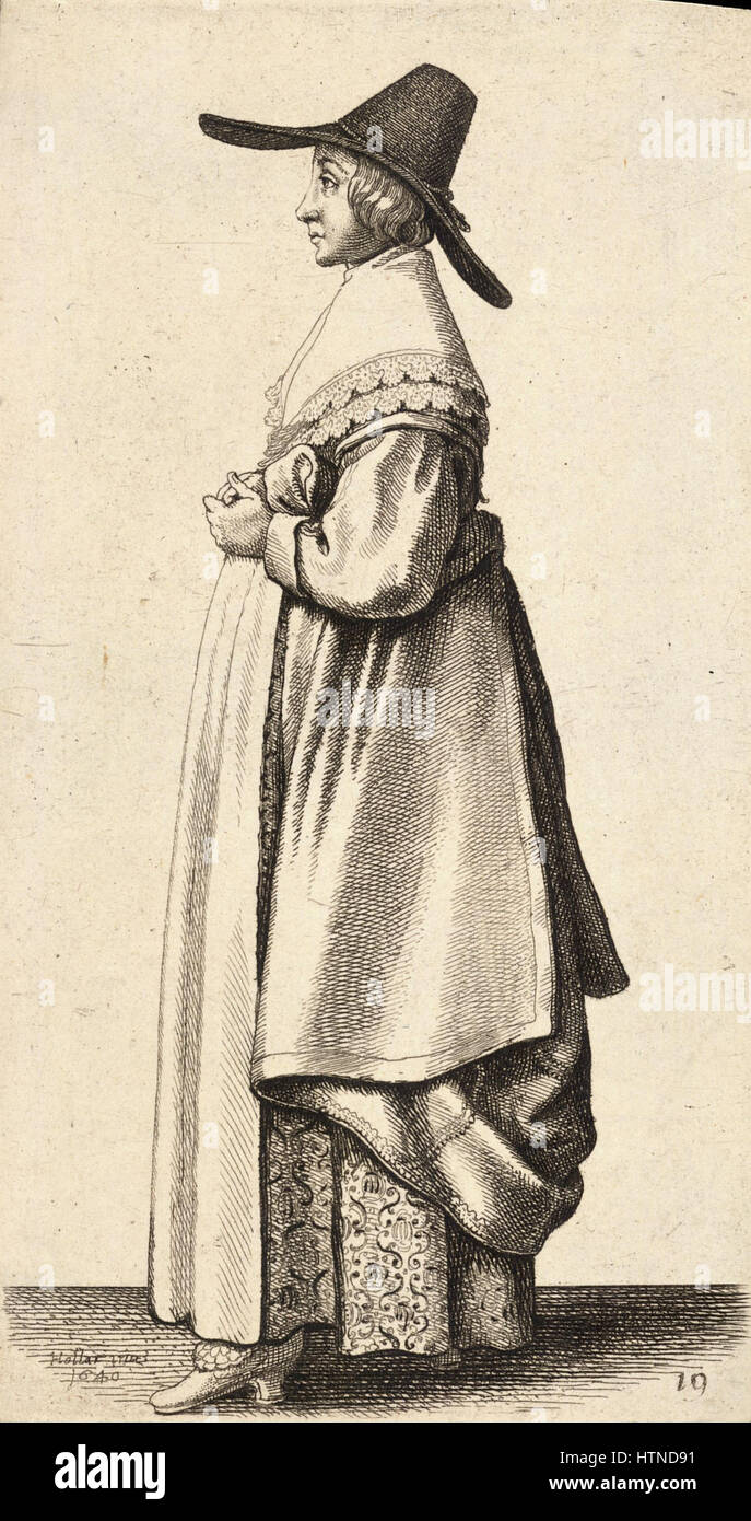 Wenceslas Hollar - Lady in wide-brimmed hat and brocaded underskirt (State 2) Stock Photo