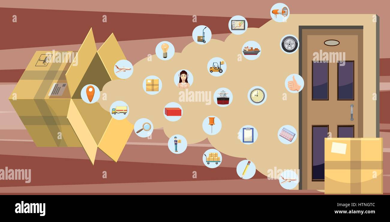 Logistic Horizontal Banner Pack Concept Cartoon Illustration Of