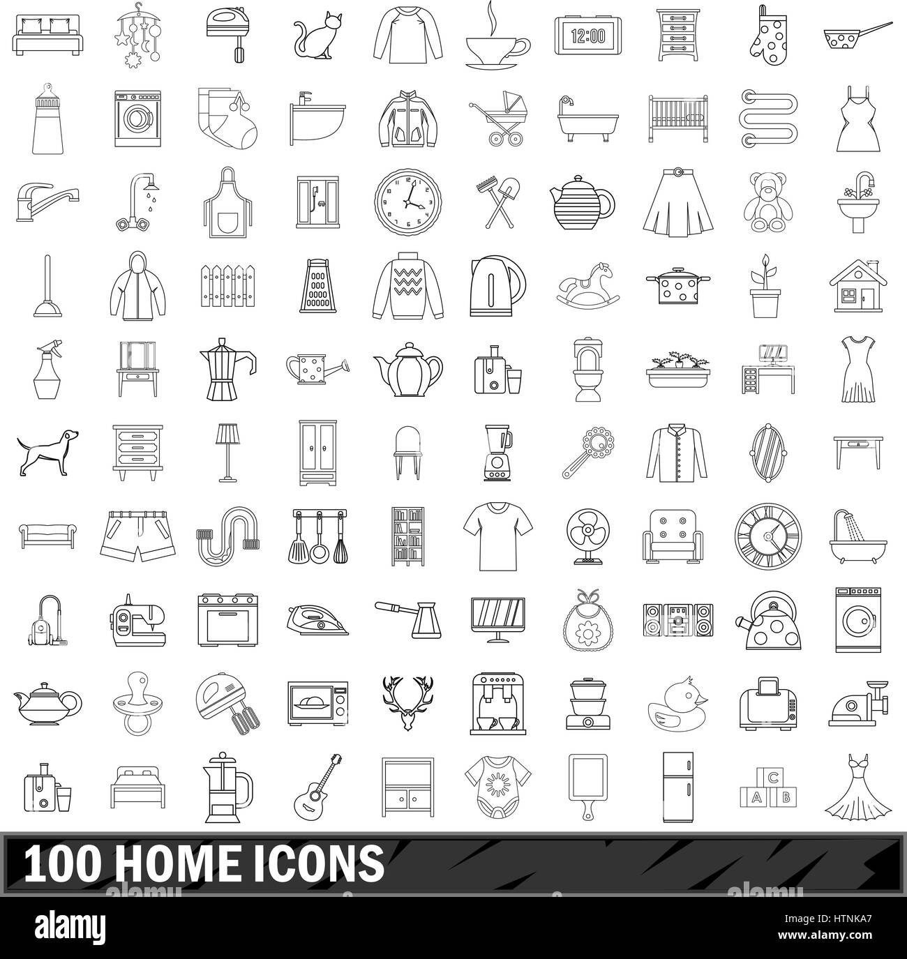 100 home icons set in outline style for any design vector illustration ...