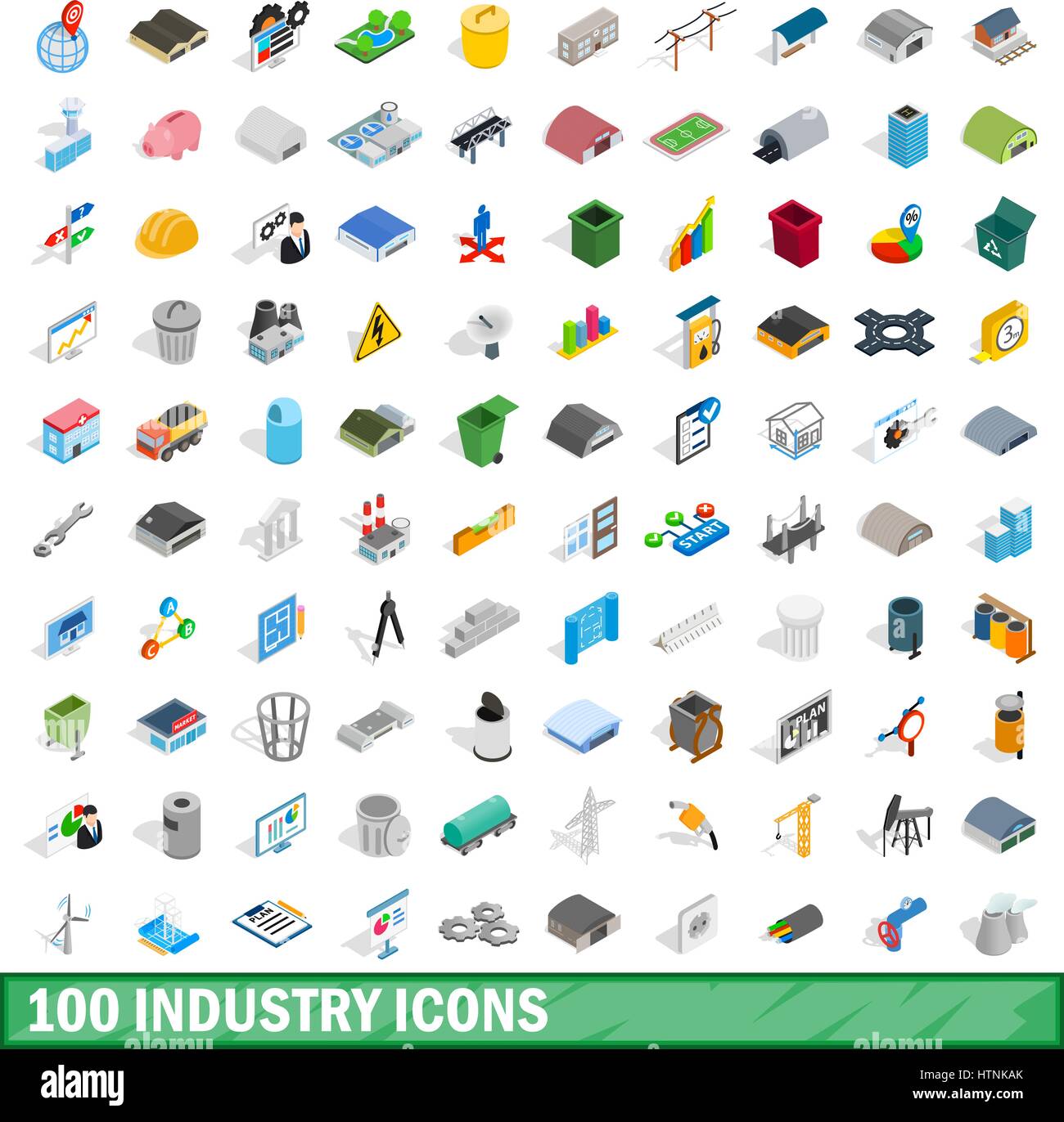 100 industry icons set in isometric 3d style for any design vector ...