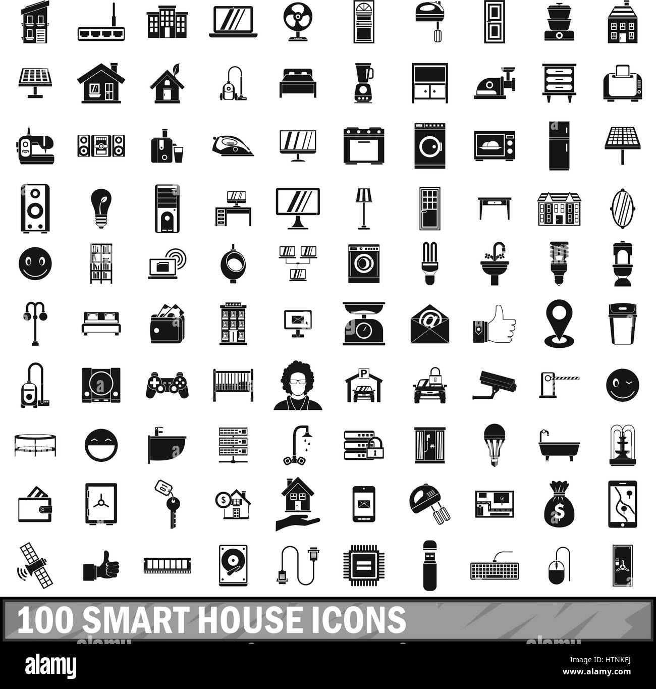 100 smart house icons set in simple style for any design vector ...