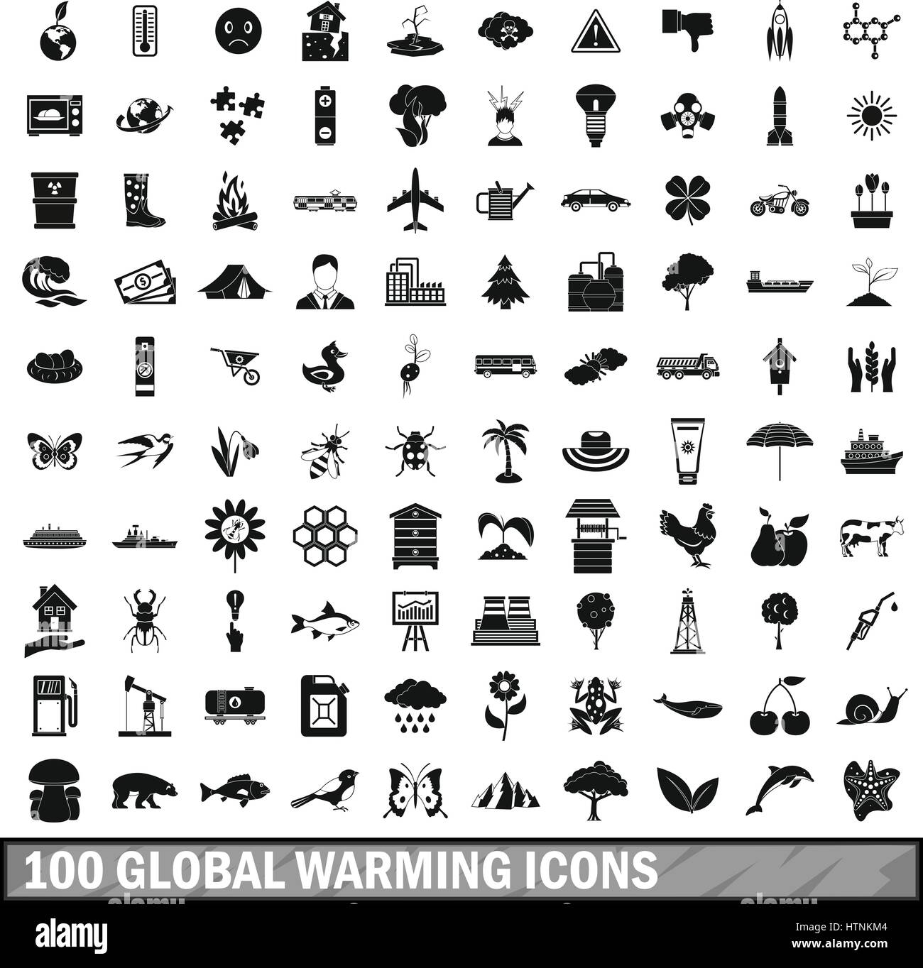 100 global warming icons set in simple style for any design vector ...