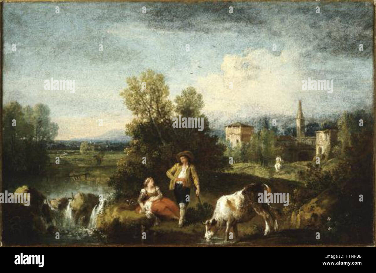 Landscape with Figures and Stream Stock Photo