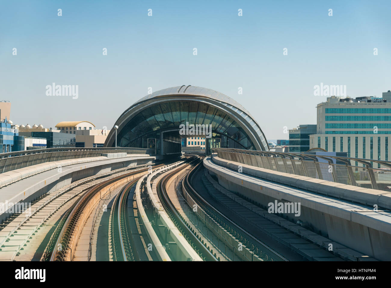 City train track and station Stock Photo