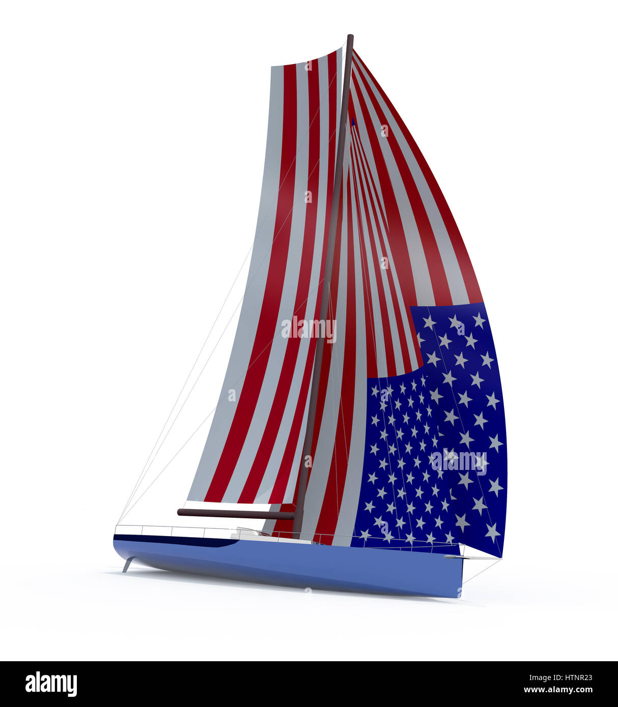 sailboat with sail colored as american flag, 3d illustration Stock Photo