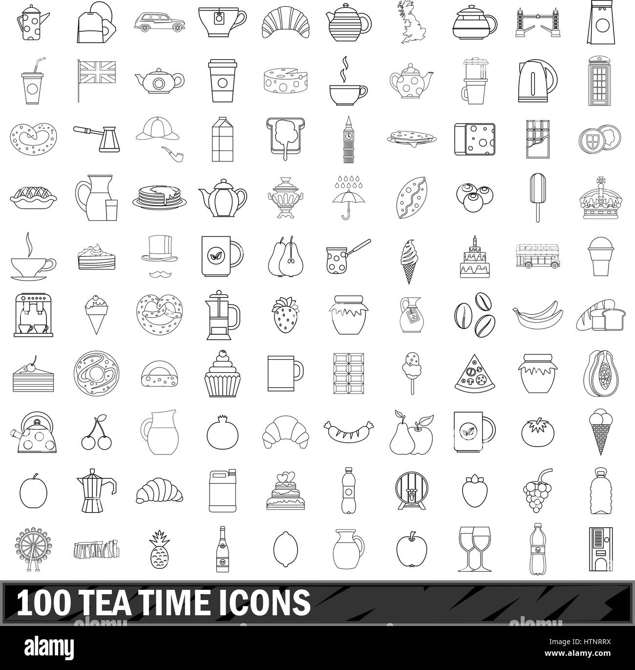 100 tea time icons set, outline style Stock Vector Image & Art Alamy