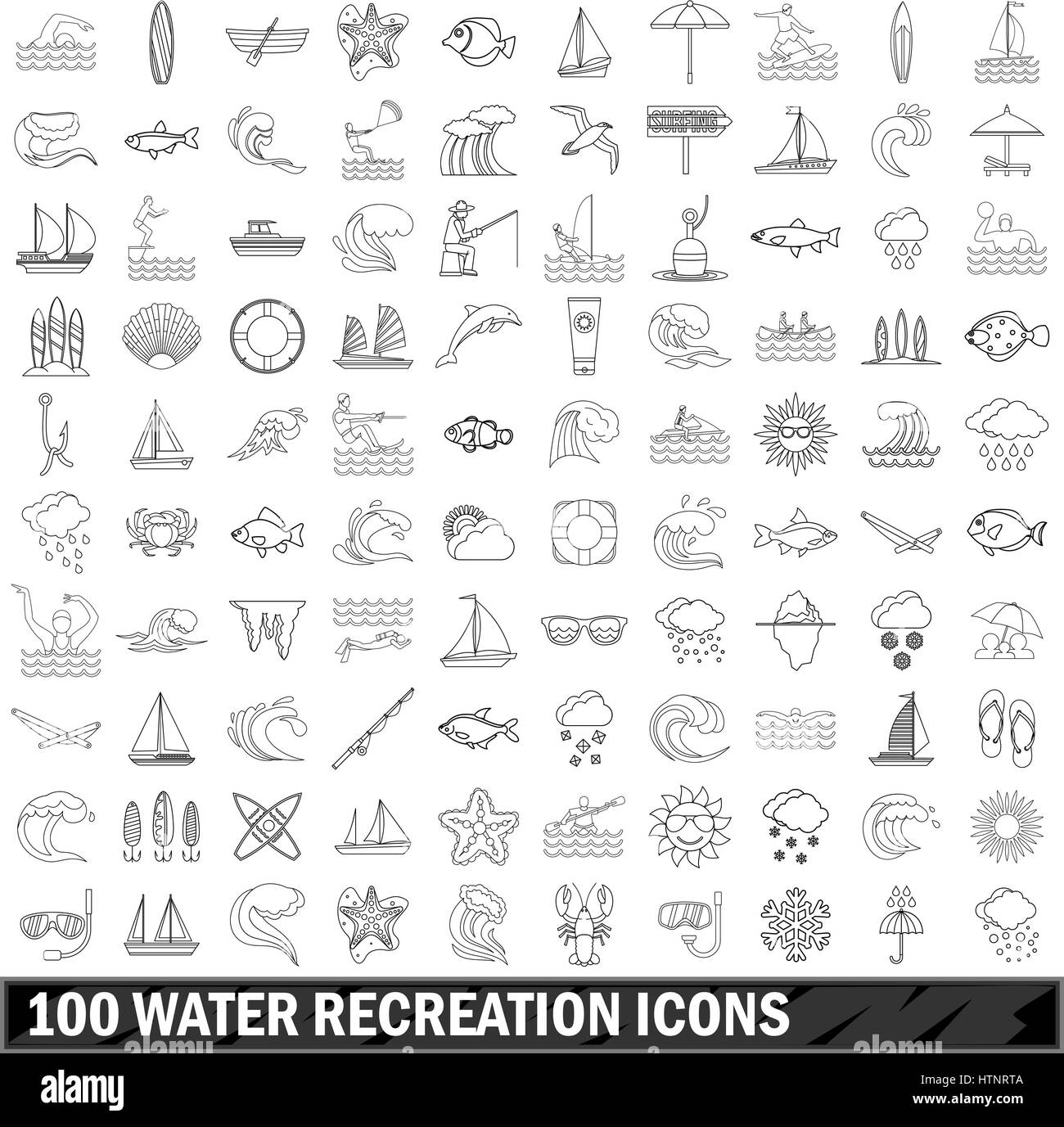 100 water recreation icons set, outline style Stock Vector Image & Art ...