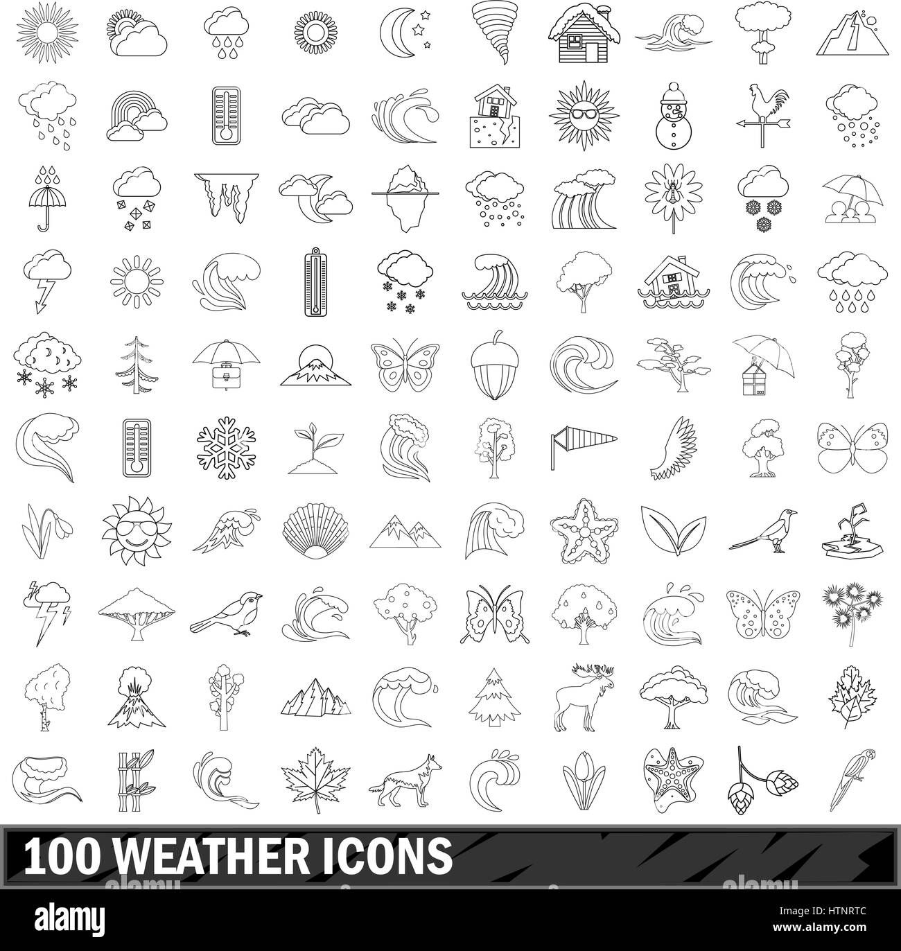 100 weather icons set, outline style Stock Vector Image & Art - Alamy
