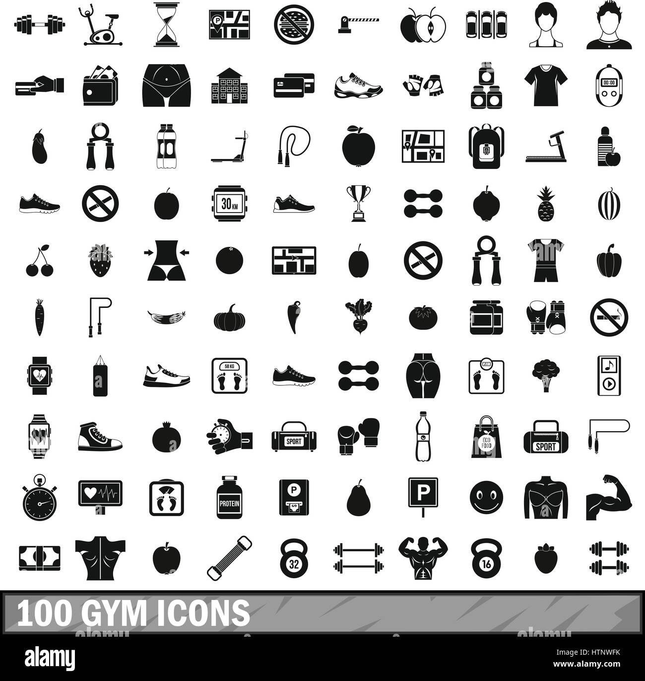 100 gym icons set in simple style Stock Vector Image & Art - Alamy
