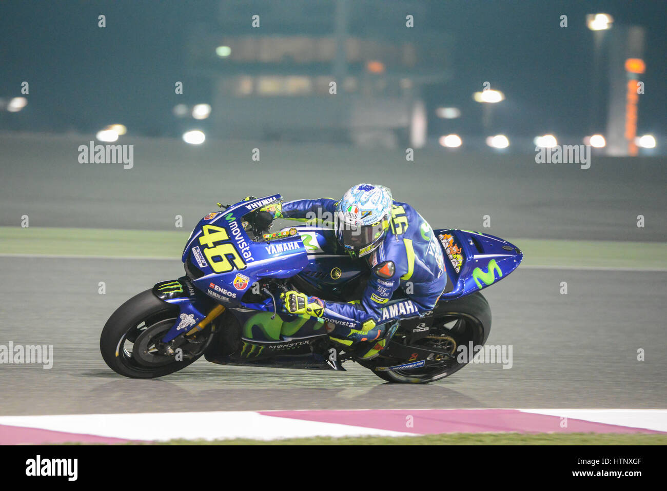 Losail Circuit, Qatar. 12th Mar, 2017. Valentino Rossi who rides for Movistar Yamaha during the final day of the Qatar MotoGP winter test at Losail International Circuit. Credit: Gina Layva/Alamy Live News Stock Photo