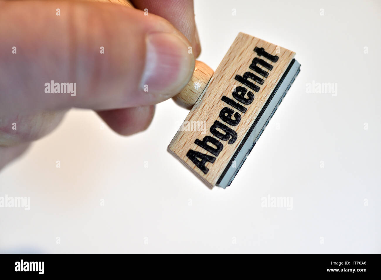 Potsdam, Germany. 10th Mar, 2017. ILLUSTRATION - A stamp reading 'Abgelehnt' (lit. 'Denied'), photographed in Potsdam, Germany, 10 March 2017. Photo: Ralf Hirschberger/dpa-Zentralbild/dpa/Alamy Live News Stock Photo