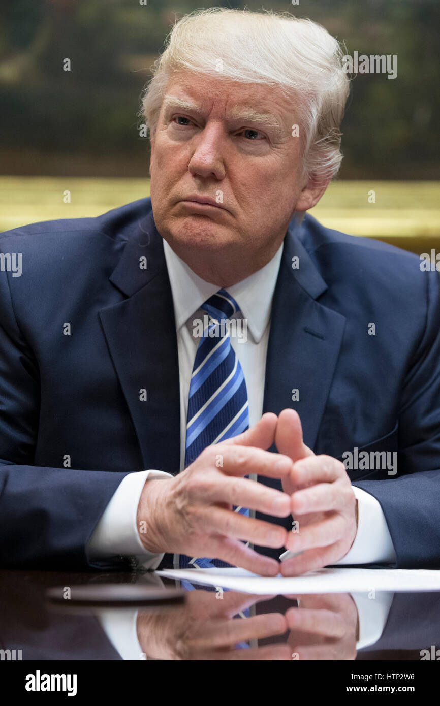 Washington DC, USA 13th March, 2017 US President Donald J Trump attends a meeting on healthcare in the Roosevelt Room of the White House in Washington, DC, USA, 13 March 2017 The House Republicans' bill known as the 'American Health Care Act', which is in Stock Photo