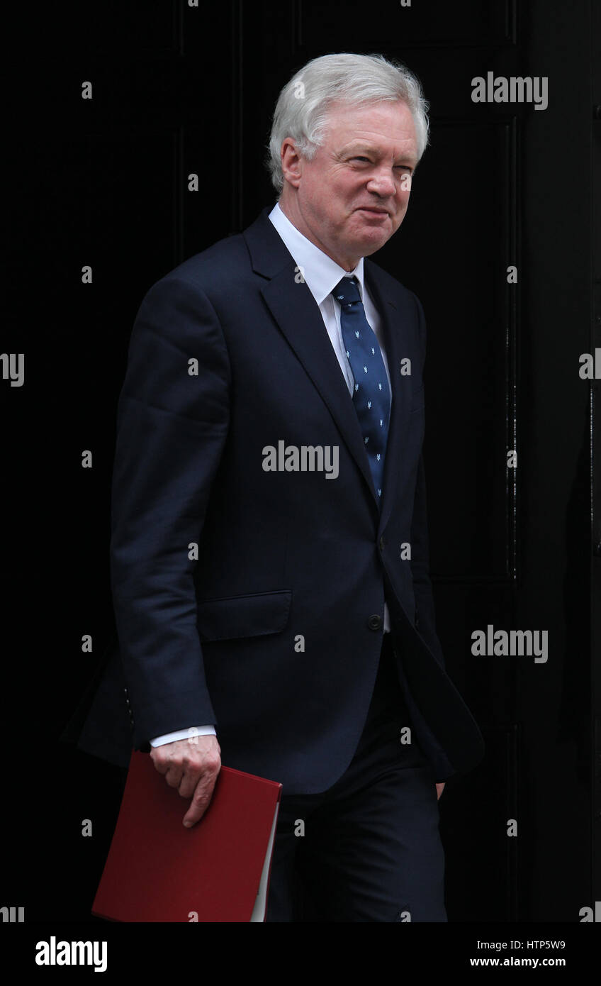 London, UK. 14th Mar, 2017. David Davis MP Secretary of State for Exiting the European Union seen leaving 10 Downing street. Credit: WFPA/Alamy Live News Stock Photo