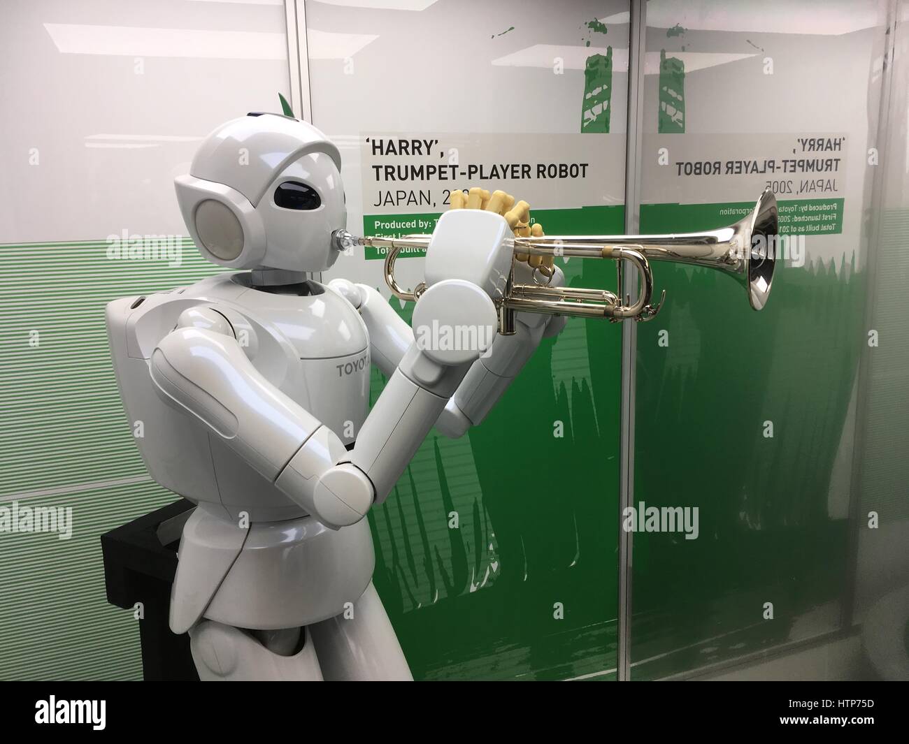 London, UK. 14th Mar, 2017. A trumpet playing robot, one of the exhibits in the special exhibition at the London Science Museum exploring the 500- year story of humanoid robots. Credit: John Eveson/Alamy Live News Stock Photo