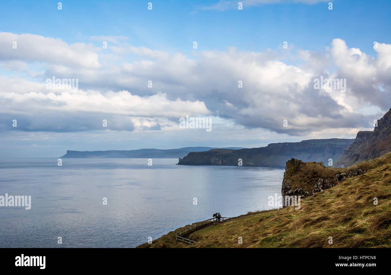 A view from Carrick-a-Rede rope bridge along the north coast of Ireland. Stock Photo