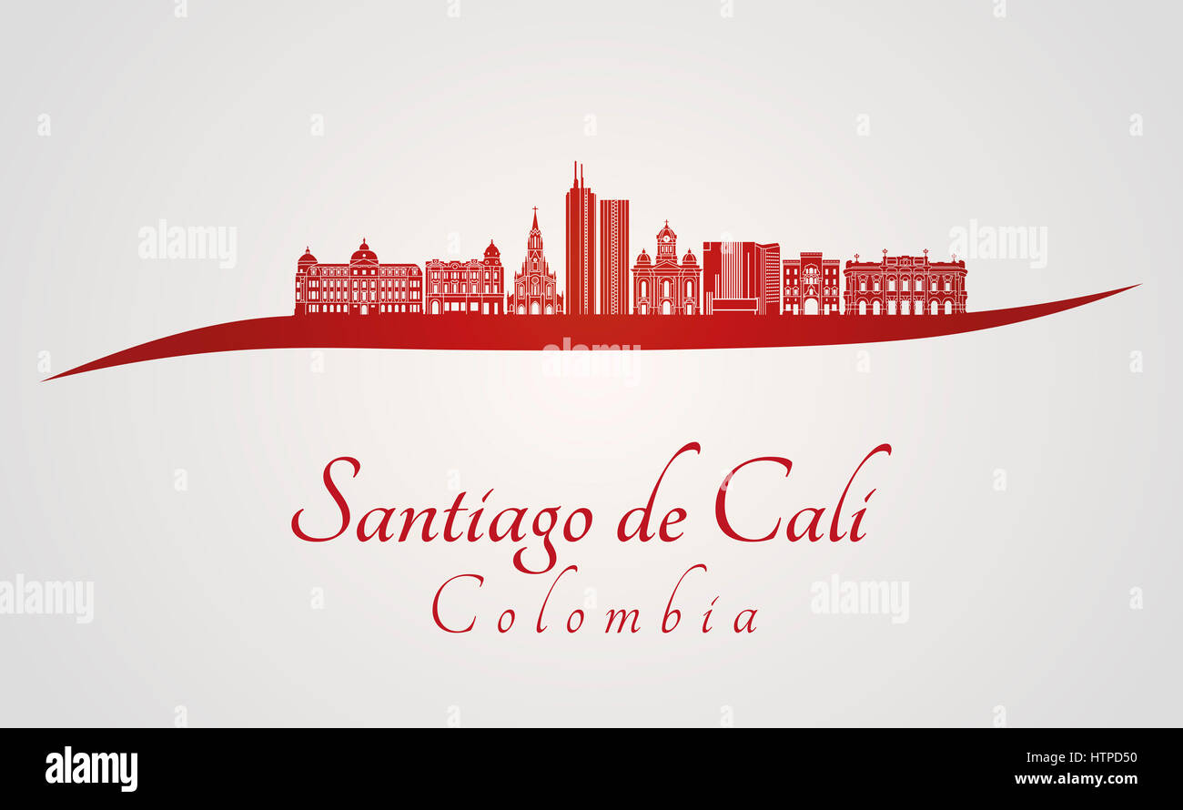 Santiago de Cali skyline in red and gray background in editable vector file Stock Photo