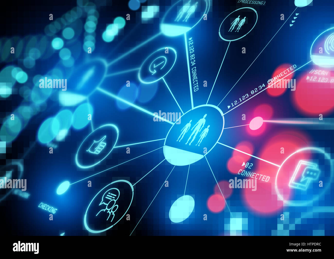 Connected Interests. A closely connected network of people, data and technology. Illustration. Stock Photo