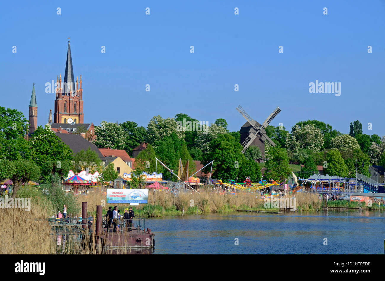 People sitting outside on traditional festival 'Baumblütenfest', Werder (Havel), Brandenburg, Germany, Europe Stock Photo