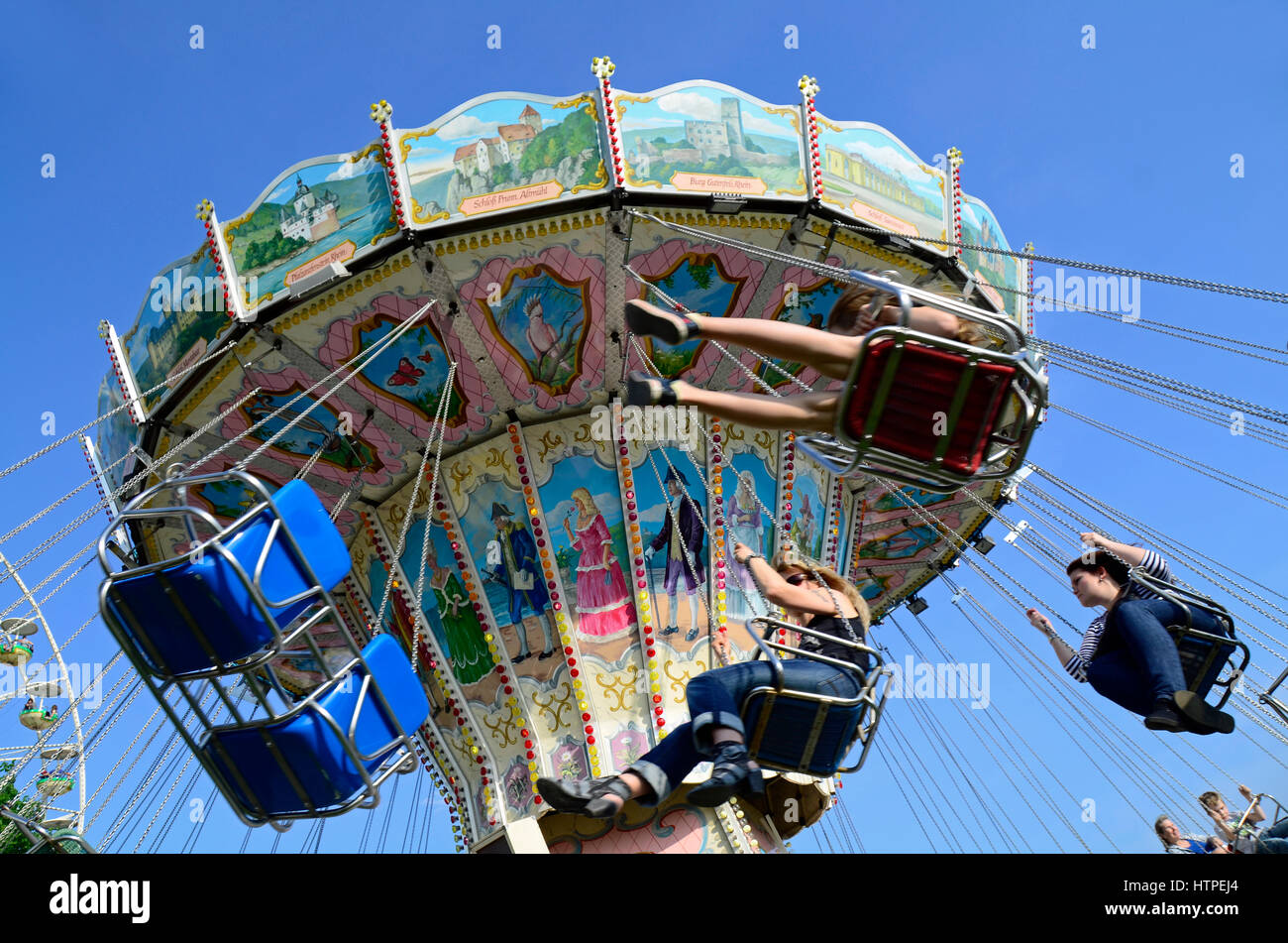 Amusement with a old carousel on festival 'Baumblütenfest' Werder (Havel) Brandenburg, Germany, Europe Stock Photo