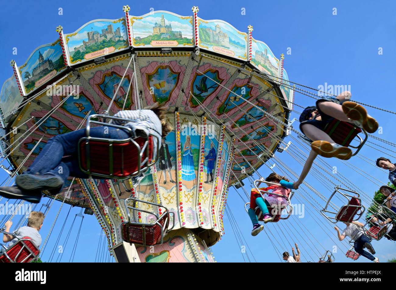 Amusement with a old carousel on festival 'Baumblütenfest' Werder (Havel) Brandenburg, Germany, Europe Stock Photo