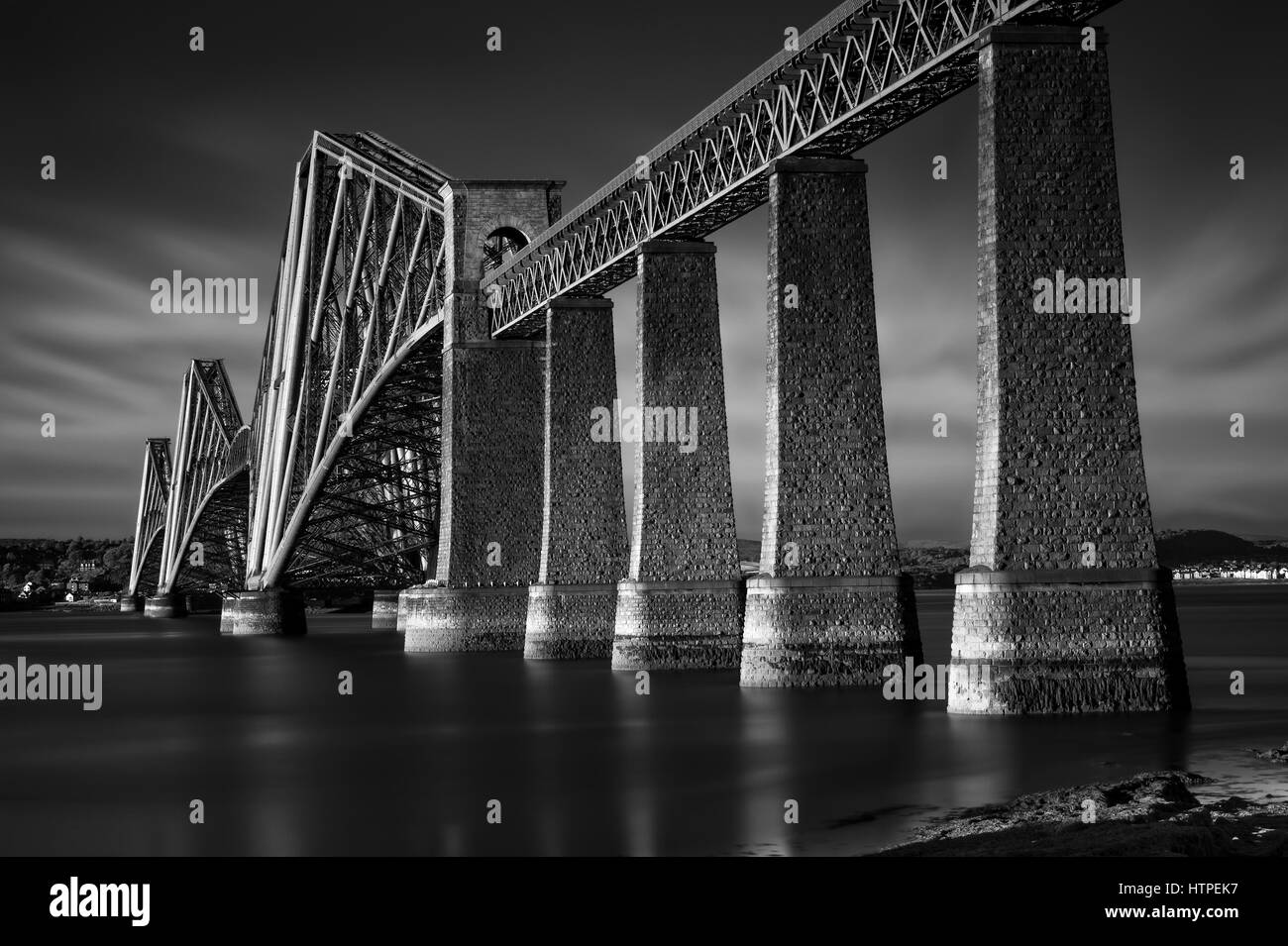 Black & white image of Firth of Forth Rail Bridge in South Queensferry, Edinburgh, Scotland Stock Photo