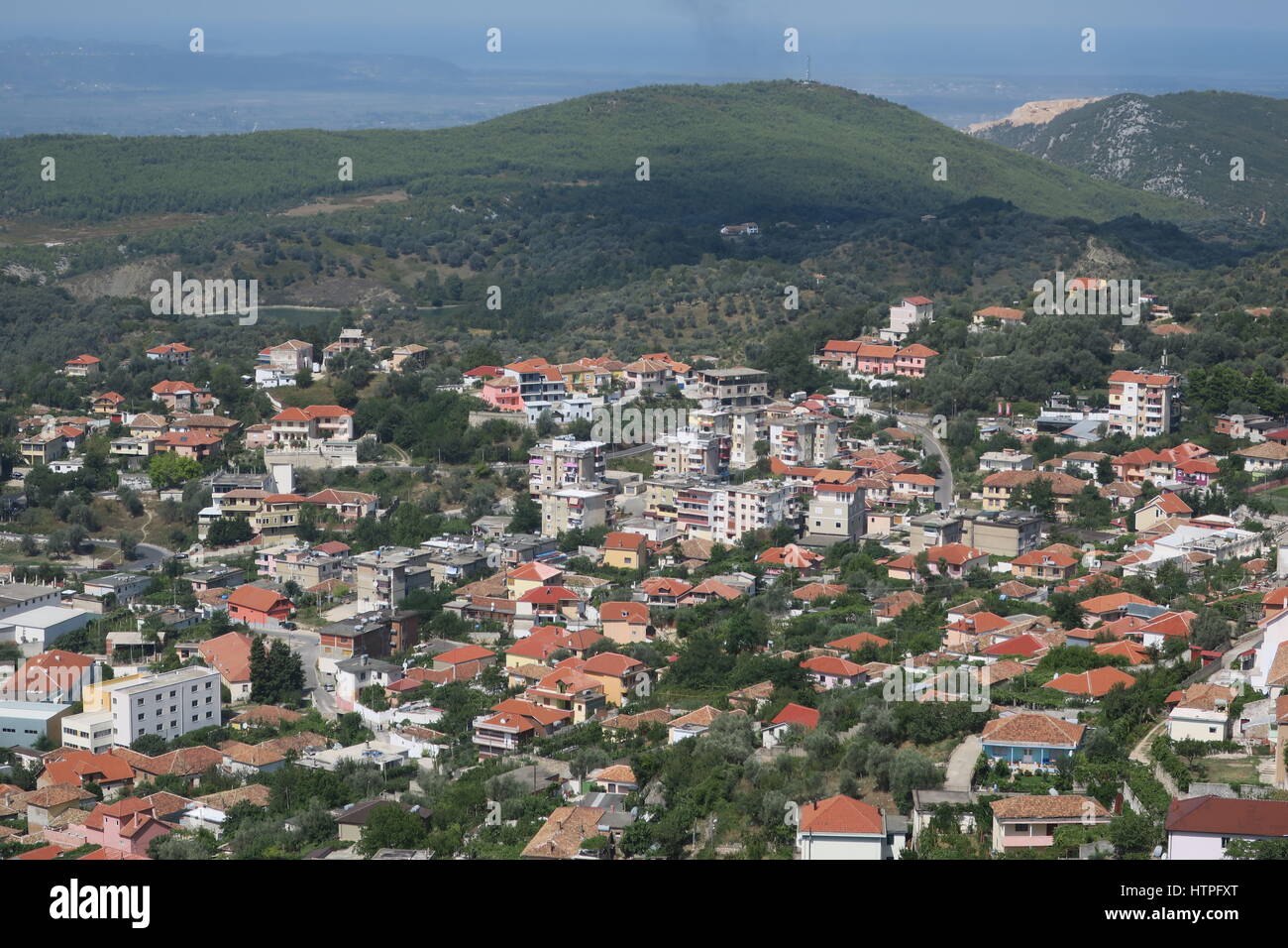 Krujë is a town and a municipality in north central Albania. Located between Mount Krujë and the Ishëm River Stock Photo