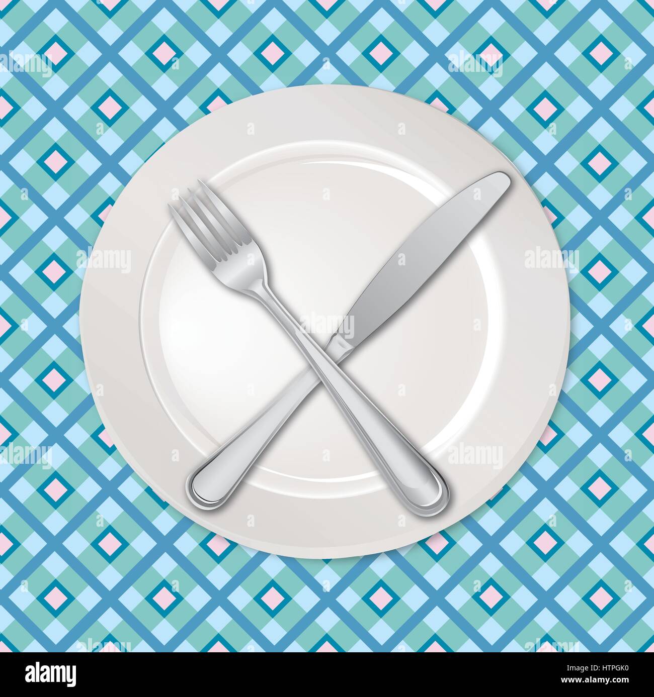 Table setting set. Fork, Knife, Empty Plate. Cutlery white collection