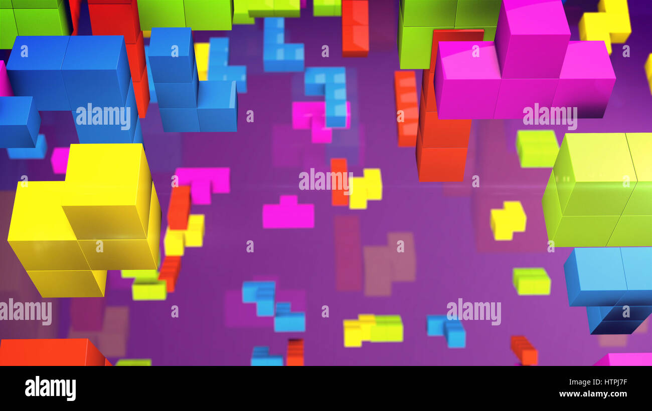 3d Rendering Of Tetris Game Figures In Perspective View On A Violet Stock Photo Alamy
