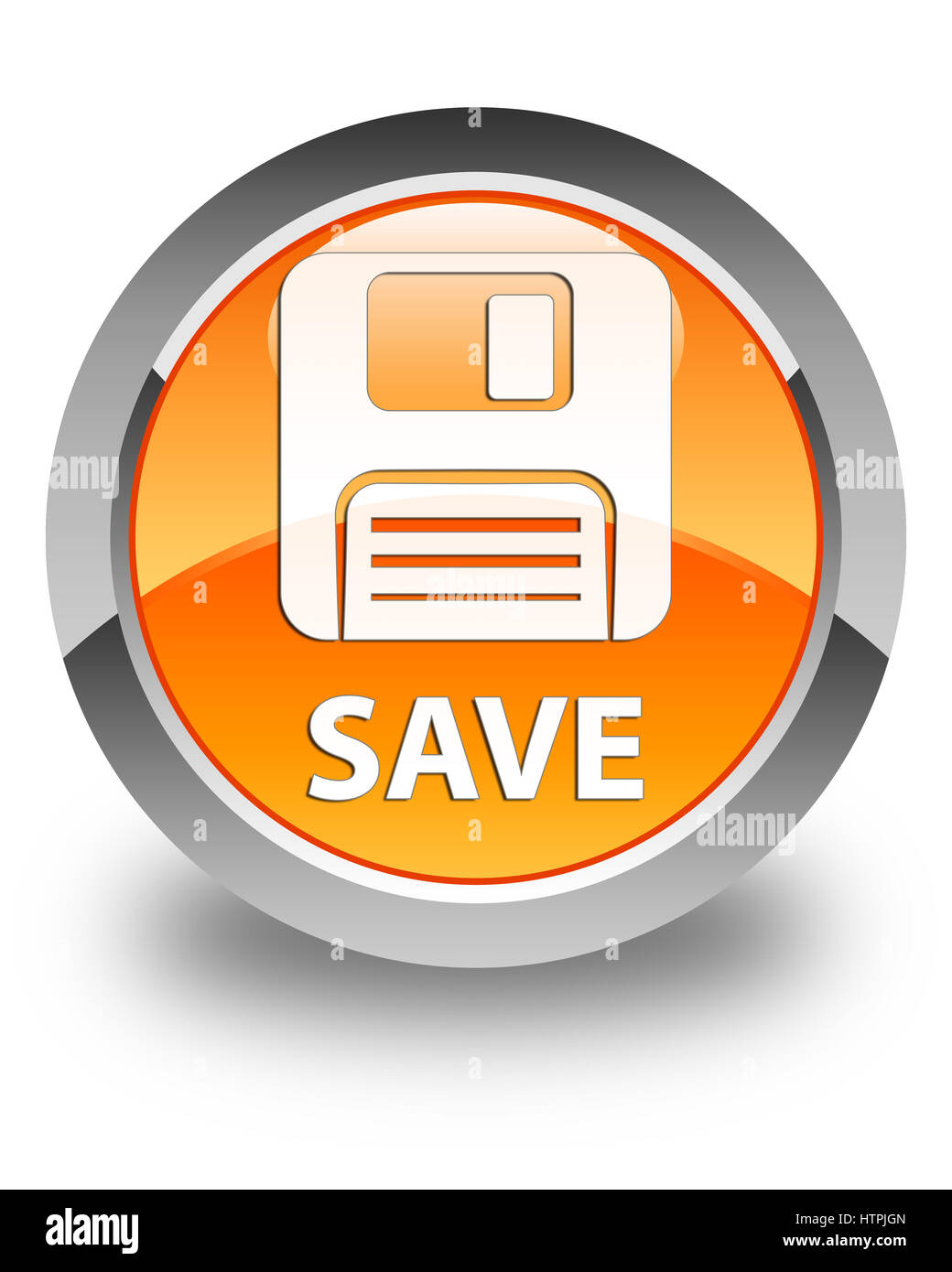 Save (floppy disk icon) isolated on glossy orange round button abstract
