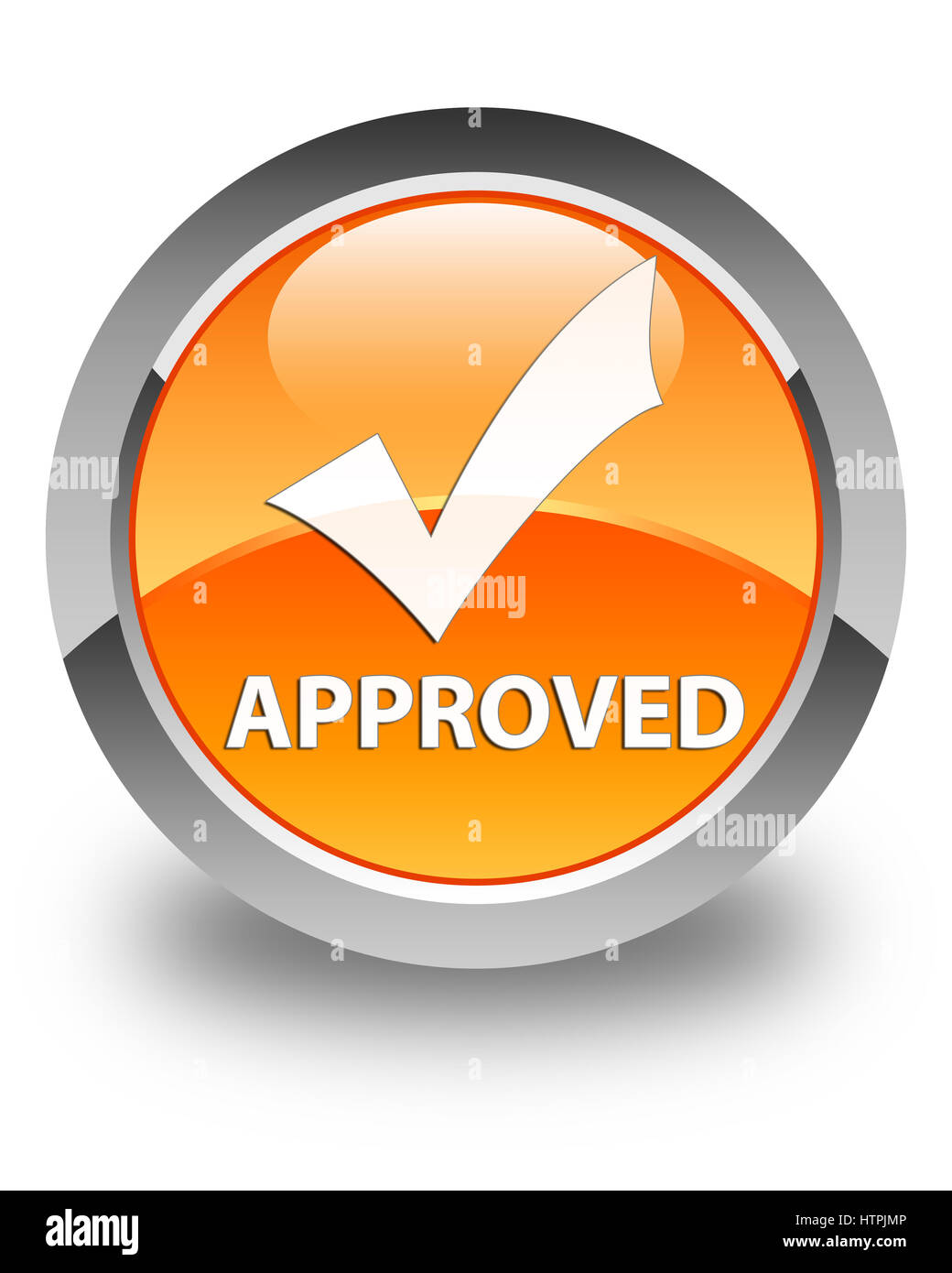 Approved (validate icon) isolated on glossy orange round button ...