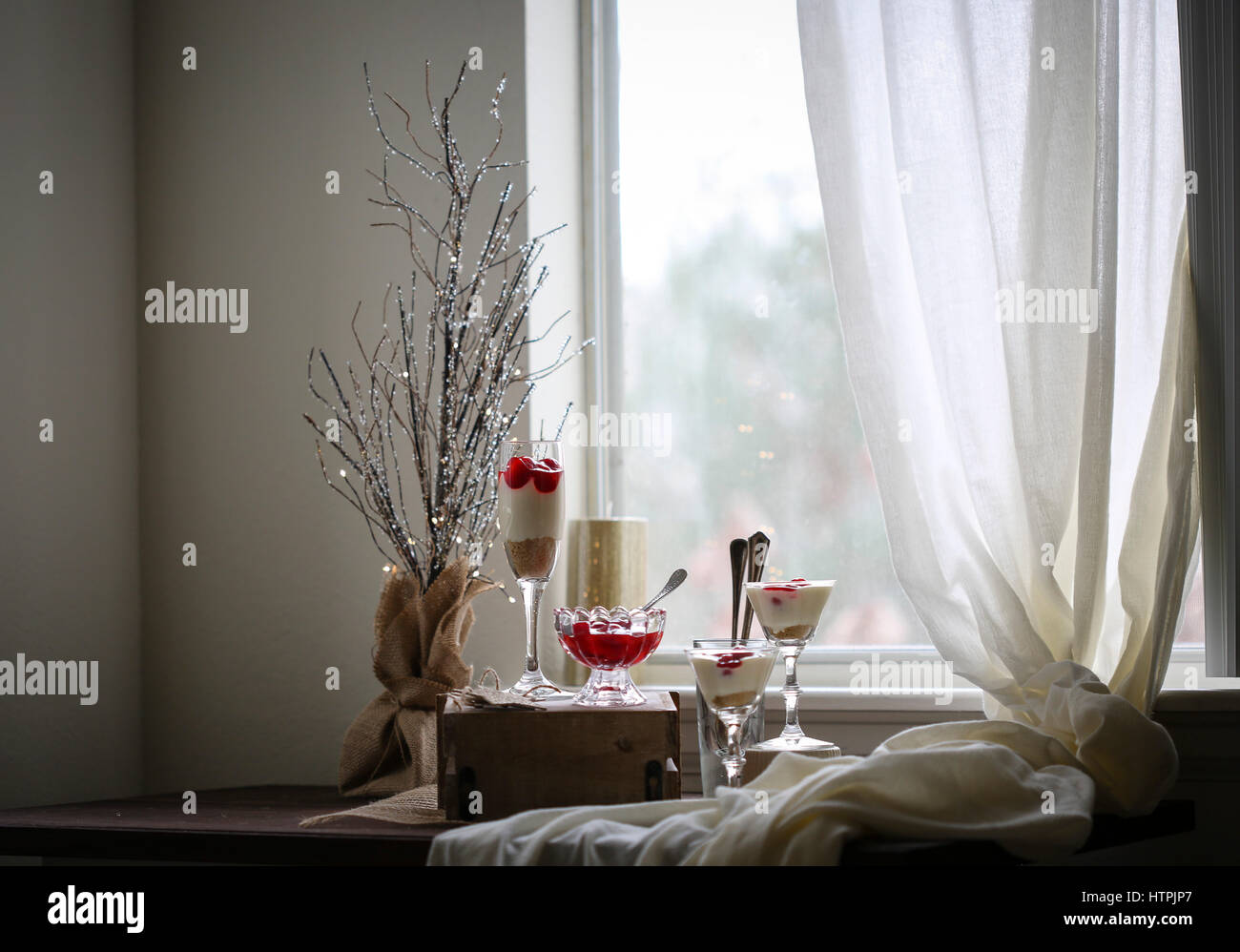 Cherry cheesecake shooters Stock Photo Alamy